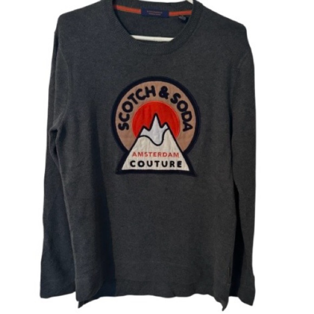 Scotch & Soda Sweater Amsterdam  Couture Logo Grey Crewneck Graphic Knit Mens M - Picture 8 of 10